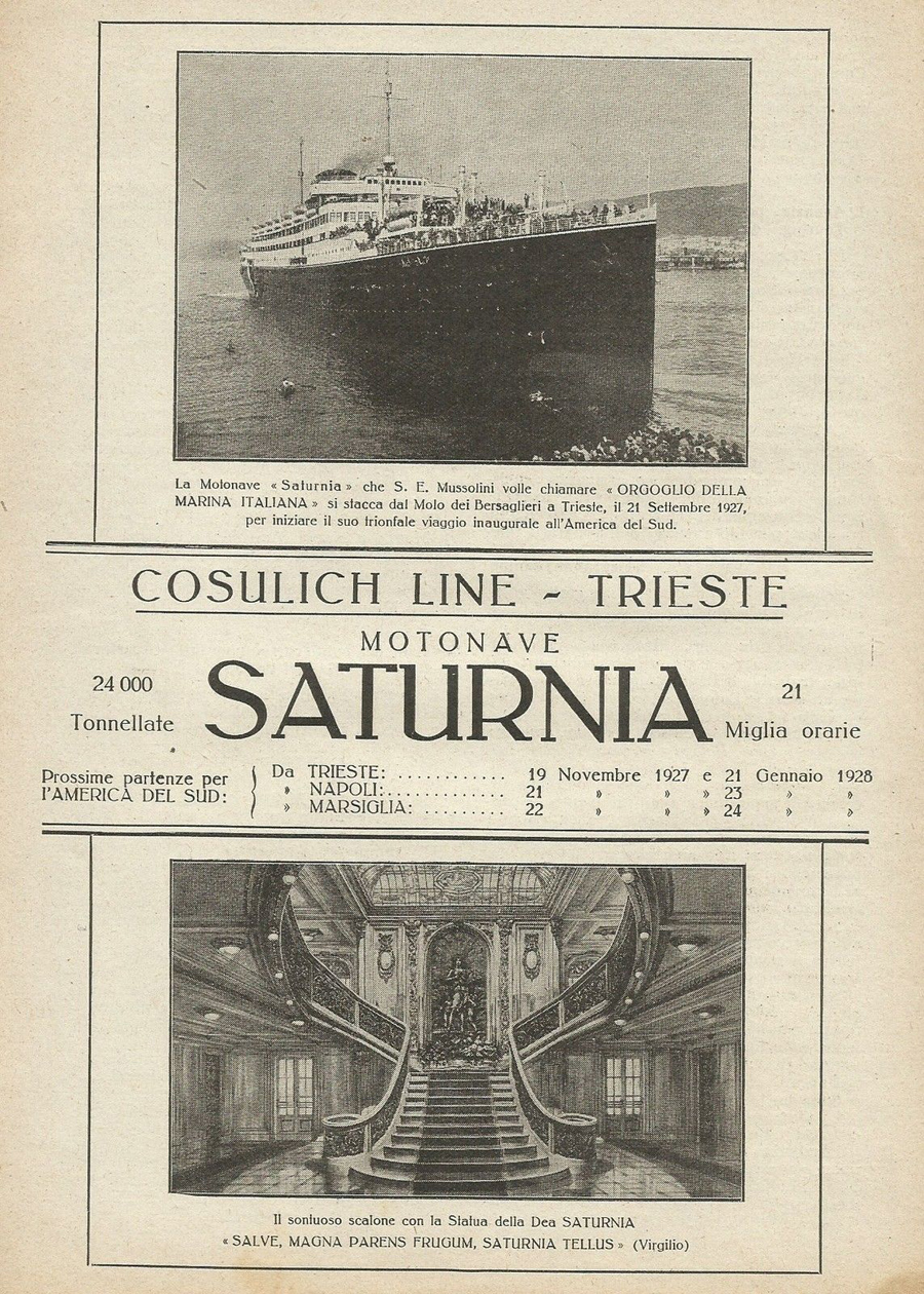 Трансатлантический лайнер «Сатурния», реклама, 1927 г.