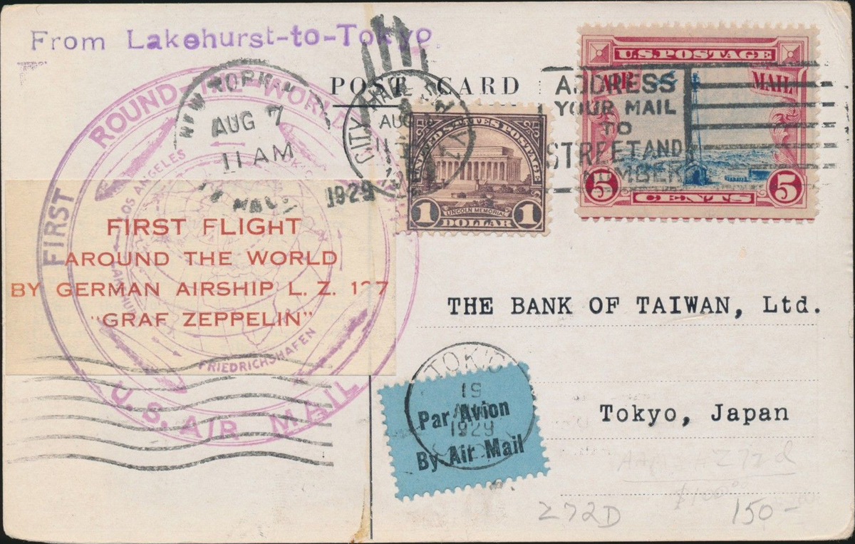 Кругосветный перелёт дирижабля LZ 127 «Граф Цеппелин» (открытка, 1929 г.)